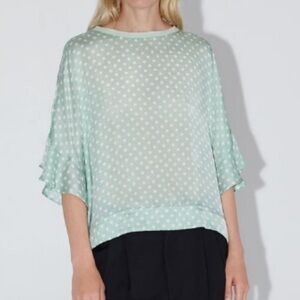 ZARA • Polka Dot Jacquard Blouse Pastel Green Size XL